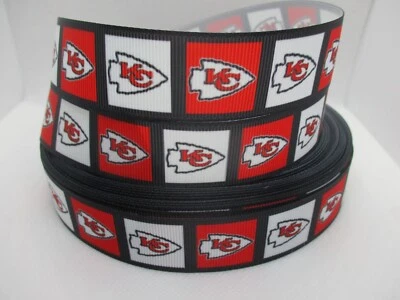 Kansas City Chiefs Football 1" Grosgrain Ribbon~ YOUR CHOICE 5 or 10 Yard (NFL) - Image 1 of 3