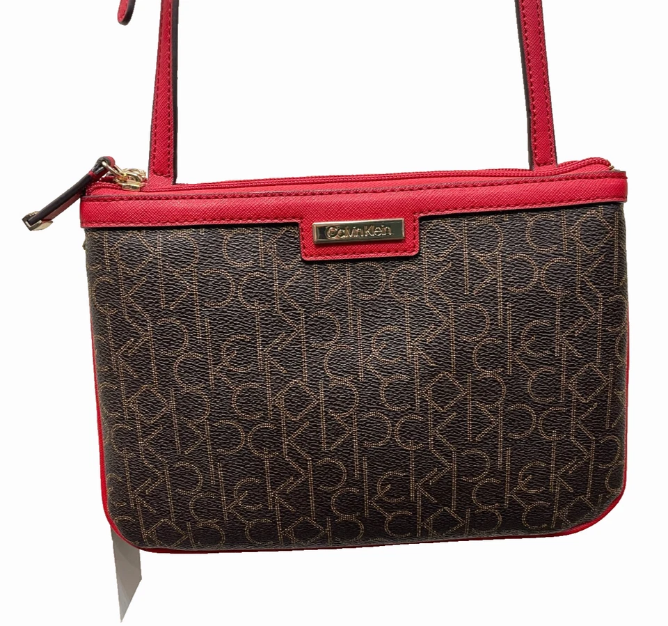 CALVIN KLEIN CK MONOGRAMA LOGOTIPO BOLSA TIRACOLO BOLSA DE MÃO MARROM - Imagem 1 de 4