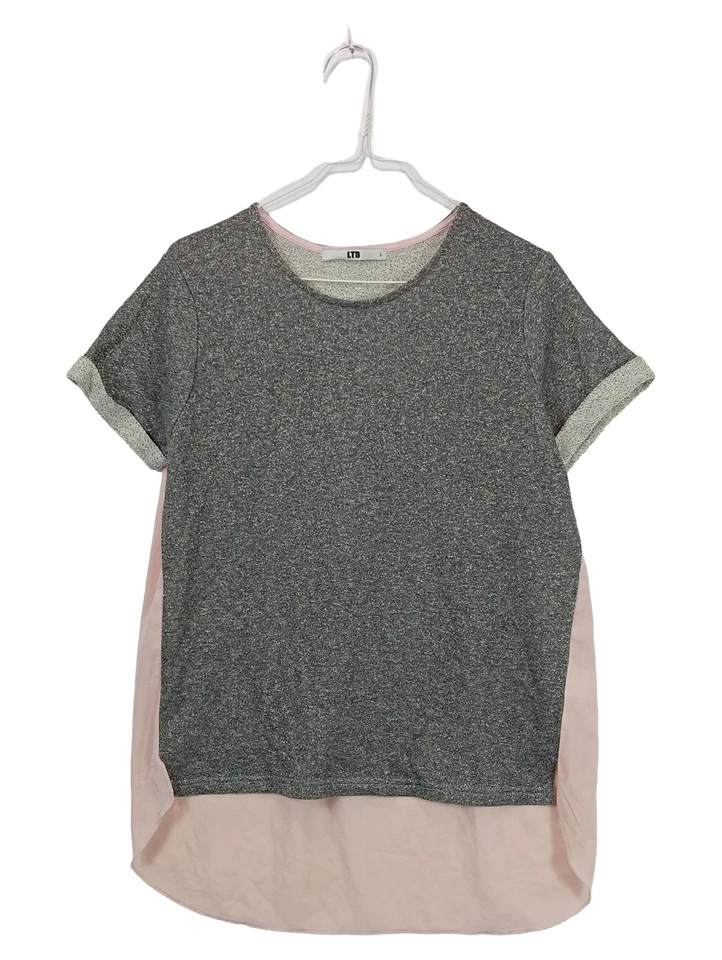 LTB Damen T-Shirt Gr. 40 L Kurzarm Asymmetrisch Melange Grau - Bild 1 von 1
