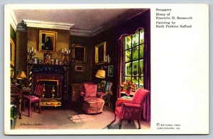 Cartolina d'epoca casa Franklin D. Roosevelt interno accogliente - Foto 1 di 2