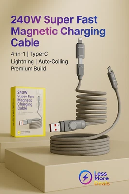 240W 4-in-1 Fast Charging Cable | USB-A + Type-C to Type-C + iPhone /Android - Image 1 of 4