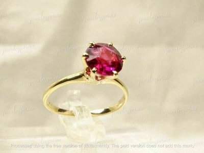 Anillo de compromiso de 2 quilates de corte redondo creado en laboratorio con rubí rojo para mujer placa de oro amarillo de 14 quilates Foto 1 de 4