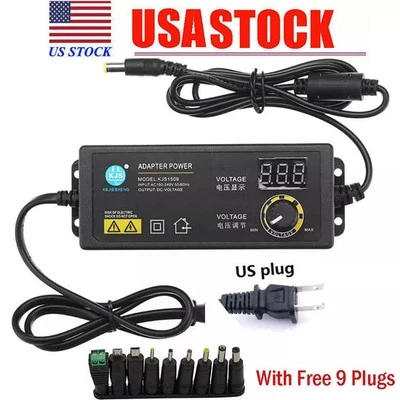 Adaptador de Fuente de Alimentación DC Ajustable 3V-24V 2.5A 60W con Pantalla LED, Enchufe EE. UU. Foto 1 de 4