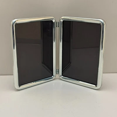 Marco de fotos doble vintage de metal cromado para fotos de 4,5 x 6,5 vidrio incluido Foto 1 de 4