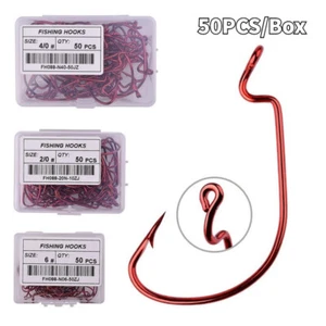 50pcs/Box Fishing Hooks Set Carbon Steel Single Circle Fly Barbed Carp Hooks - Picture 1 of 14