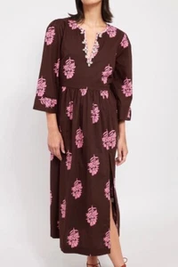 ✩Stunning *EAST* Libi Brown Pink Shell Block Printed Cotton Midi Dress XL✩ - Picture 1 of 11