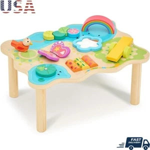 Montessori Wooden Activity Center Play Table Toddlers Motor Skill Development US - Picture 1 of 6