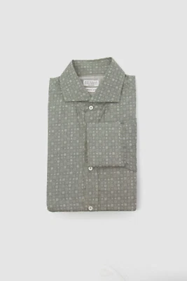 NWT $995 Brunello Cucinelli Men's "Basic Fit" Geometric Button-Down Shirt M A252 - Image 1 of 4