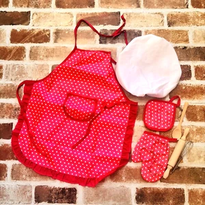 Set Of Kid Size Chef Dress Set-Apron, Oven Mitt, Chef’s Hat, Cookie Cutters - Picture 1 of 8