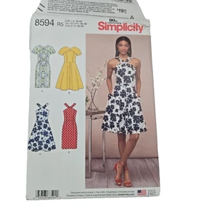 Simplicity 8594 Fit Flare Dress w/ Pocket Straight Pattern Misses sz 14-22 UNCUT - Picture 1 of 3
