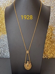 Gold-Tone 1928 Rare Necklace W/Intricate Filigree Design & Ornate Pot W/ Stopper - Picture 1 of 8