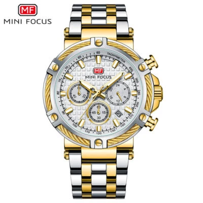 MINI FOCUS Reloj Hombre Luminoso Mano Esfera Grande Acero Hombre Oro Cuarzo Reloj Pulsera Foto 1 de 4