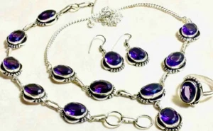 Beautiful Amethyst Gemstone  Handmade Necklace Jewelry 48 Gms Ring Size 8.25 - Picture 1 of 3