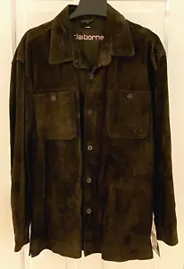 Vintage CLAIBORNE Men's Brown Suede Leather Lined Button Up Shirt Jacket L NWT - Picture 1 of 18