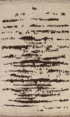 Alfombra marfil/marrón abstracta marfil 5x8 lana anudada a mano Foto 1 de 4