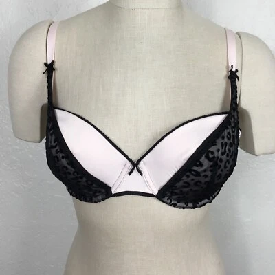 Pleasure State White Label Bra 38B Light Pink Black Leopard Print Lace Underwire - Image 1 of 4