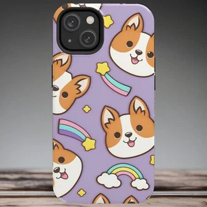 iPhone Case 12 13 14 Kawaii Tough Cases - Kawaii Corgi Dog With Rainbows - Picture 1 of 27