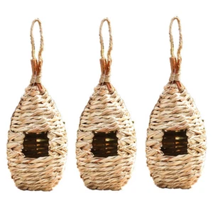 3 Packs Hummingbird Houses Natural Grass Hanging Bird Hut Hand Woven Nest - Picture 1 of 12