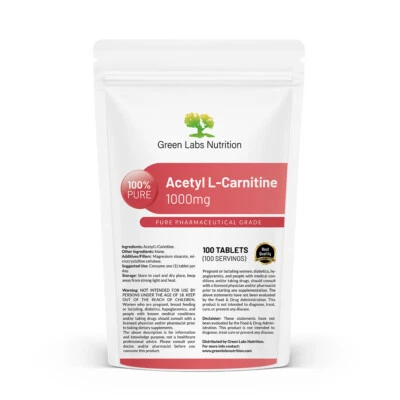 GREEN LABS NUTRITION Acetil L-Carnitina (ALCAR) 1000 mg Compresse – Energia, Concentrazione & Memoria