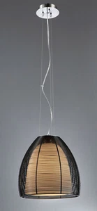 Schwarzer Drahtschirm Kronleuchter, Milchglas Innen, Deckenleuchte, Beleuchtung - Bild 1 von 1