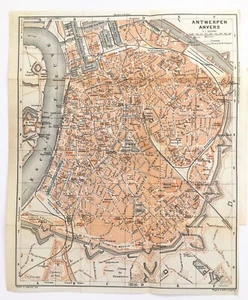 ANTWERP or ANVERS BELGIUM Street City Plan - 1910 Antique Map - Picture 1 of 1