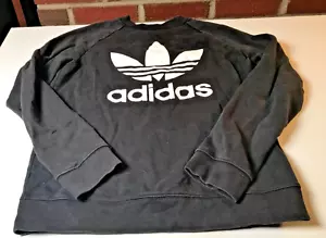 Vtg Adidas LS Sweatshirt Lg White Trefoil Logo on Black Men's Small Ch 36" L 23" - Picture 1 of 9