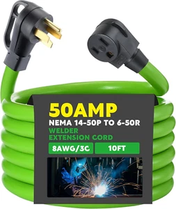 8AWG 50Amp Welder Extension Cord Compatible with NEMA 14-50P to 6-50R, 4 Prong t - Picture 1 of 6