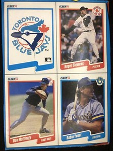 1990 Fleer Baseball Card Wax Box Bottom Uncut Panel CLEMENS MATTINGLY YOUNT JAYS