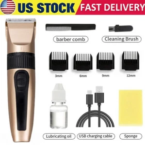 Professional Hair Clippers Trimmer Mens Barber Hair Cutting Kit Machine Cordless - Picture 1 of 11