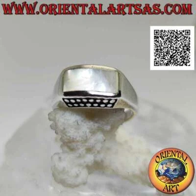 Anello in Argento 925‰ liscio con madreperla rettangolare orizzontale curva e pu - Immagine 1 di 4