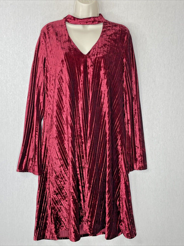 VALENTINO Abito velluto Madison Leigh taglia 16 rosso bordeaux manica lunga vacanze Natale