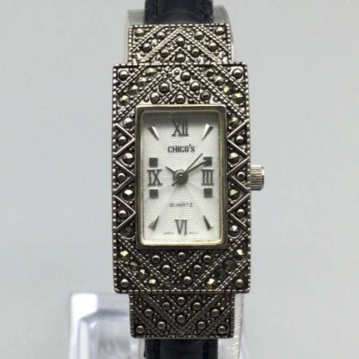 Reloj Chico's Mujer 18mm Tono Plata Marcasita Cristales Puño Abierto Batería Nueva Foto 1 de 4