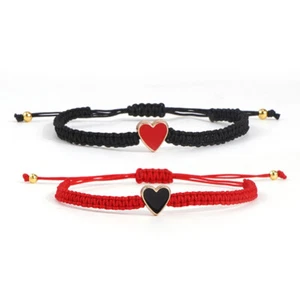 Enamel Heart Lucky Bracelet Rope Bracelet Adjustable Fashion Friendship Couple - Picture 1 of 12