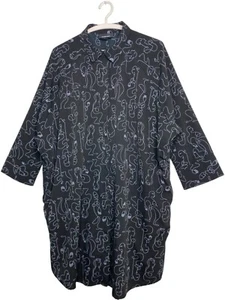 MONKI Shirt Dress Size Medium Black Faces Midi Hidden Button Front - Picture 1 of 7