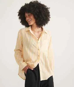 Marine Layer Abbey Linen Lyocell Button Down Shirt Womens Large Yellow Striped - Imagen 1 de 7