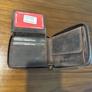 Men’s Rfid Leather Wallet Brown Rustic Look With Zipper. - Picture 1 of 3
