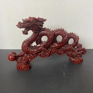 Chinese red resin dragon 12 1/2 long 6 1/2 high feng shui, Lucky wealth decor. - Picture 1 of 6