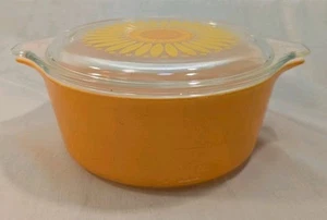 Vintage Pyrex #474 B Sonnenblume Gänseblümchen orange gelb Auflaufform sehr schön - Bild 1 von 10