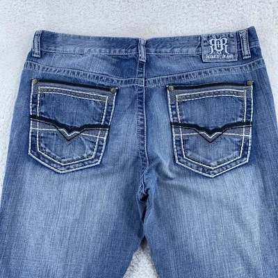 Request Jeans Mens Jeans 36x30 Blue Straight Leg Distressed Back Pocket Premium - Image 1 of 4