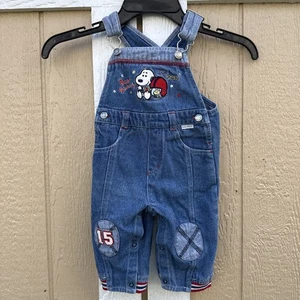 Salopette jeans vintage bambino Snoopy Peanuts calcio denim taglia 6-9 mesi - Foto 1 di 7
