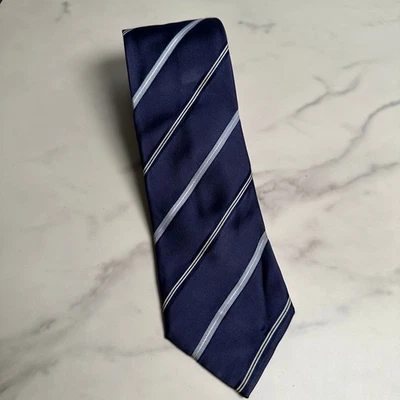 Brioni Tie Mens Silk Navy Diagonal Stripe Designer Hand Made Italy Classic - image 1 of 4
