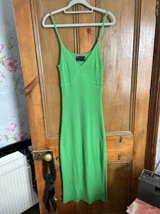 Size 8 ASOS Design Bright Green Long Bodycon Midi Ribbed V-neck Dress - Picture 1 of 8