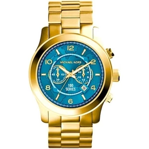 Michael Kors Hunger Stop Gold Watch Blue World Map Dial Chronograph Oversized - Picture 1 of 6