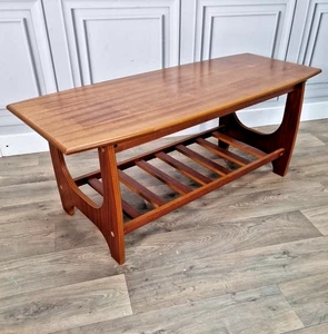 Vintage Teak Coffee Table – Mid Century Modern Style - Magazine Rack Wood Retro - Picture 1 of 24