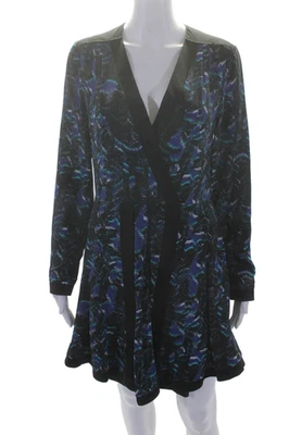 Vestido recto Proenza Schouler azul seda estampado cuello en V manga larga talla 4 Foto 1 de 4