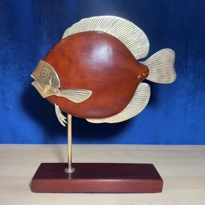 Escultura de pez de madera de latón Frederick Cooper de colección MCM decoración pez espiga 13" Foto 1 de 4