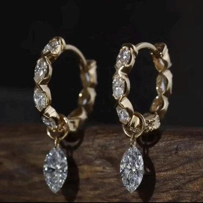 Real Floating Drilled Lab Grown/CVD Diamond Earring Her Birthday Gift 14k Gold - Image 1 of 4