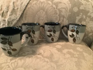 4- Pfaltzgraff RUSTIC LEAVES Coffee Mugs Cups Stoneware Gray Brown New #1 - Picture 1 of 5