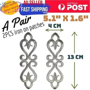 A Pair Silver Baroque Iron on Patch Vintage Antique Curl Pattern 13×4×0.1cm(1.5g - Picture 1 of 3