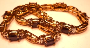 Vintage Sterlingsilber unter Gold schwarzer Saphir Diamant Armband 7" - Bild 1 von 8